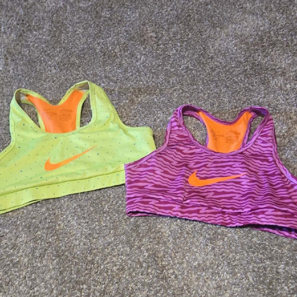Nike Neon Yellow and Purple Sports Bra Duo